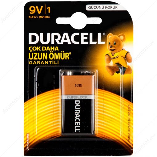 Duracell 9V Pil Alkalin 9Volt Pil Tekli Paket 6LP3146 MN1604