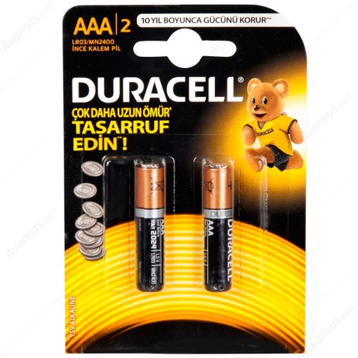 Duracell ince Kalem Pil AAA 2li paket Alkalin Pil LR03 MN2400