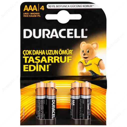 Duracell ince Kalem Pil AAA 4lü paket Alkalin Pil LR03 MN2400
