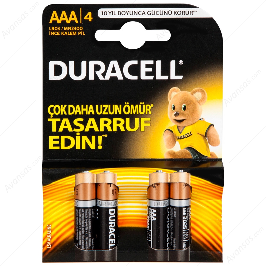 Duracell ince Kalem Pil AAA 4lü paket Alkalin Pil LR03 MN2400