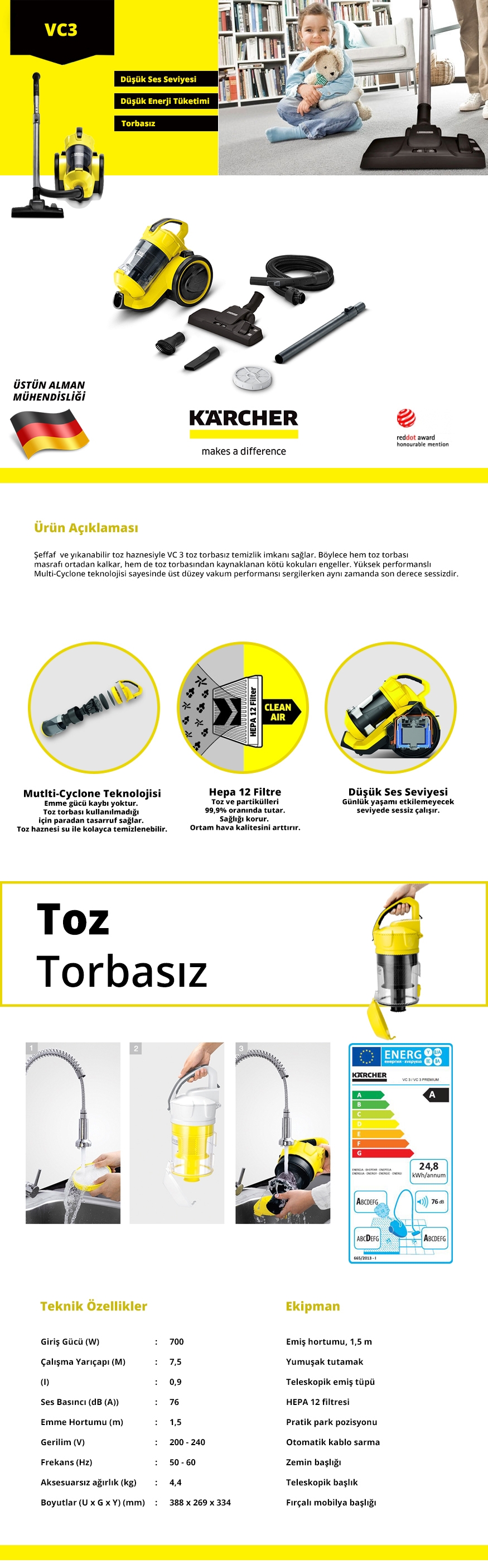 Karcher Vc3 Toz Torbasız Elektrikli Süpürge
