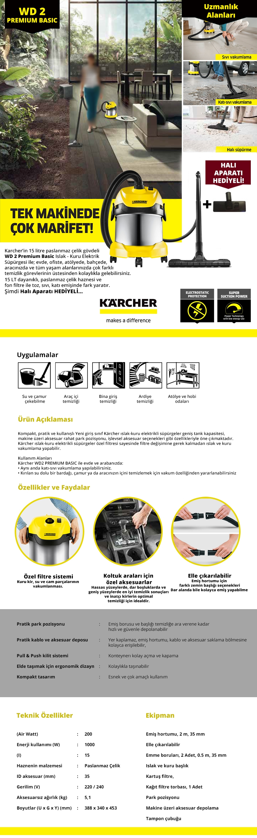 Karcher Wd 2 Premium Basic Islak Kuru Çok Amaçlı Elektrikli Süpürge