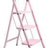 Perilla 3 Basamaklı Katlanır Metal Merdiven Toz Pembe Renkli Boyalı