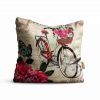 Kırlent Kılıfı 42x42cm Dekoratif Kırlent Yastık Kılıfı Çiçekli Bisiklet Modeli Krm 19