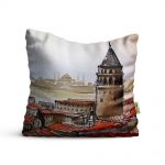 Kırlent Kılıfı 42x42cm Dekoratif Kırlent Yastık Kılıfı istanbul Galata Kulesi Modeli Ist 12