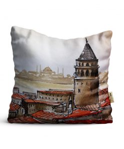 Kırlent Kılıfı 42x42cm Dekoratif Kırlent Yastık Kılıfı istanbul Galata Kulesi Modeli Ist 12