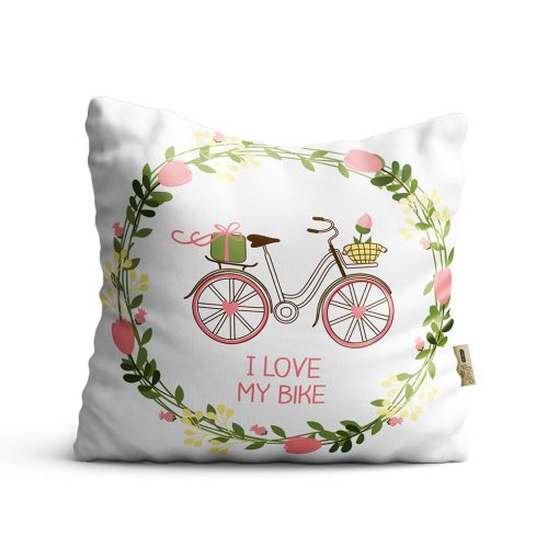 Kırlent Kılıfı 42x42cm Dekoratif Kırlent Yastık Kılıfı Love Bike Modeli Bf 15