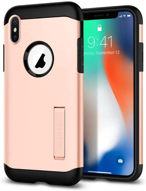 Spigen iPhone X Kılıfı Slim Armor Serisi Ekstra Koruma - Blush Gold