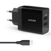 Anker Şarj Cihazı PowerPort 2 Şarj Cihazı + Anker Micro USB Kablo Siyah B2021L11