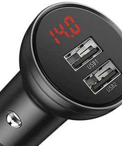 Baseus Şarj Cihazı Digital Display 24W 4.8A Çift USB Hızlı Araç Şarj Cihazı Siyah