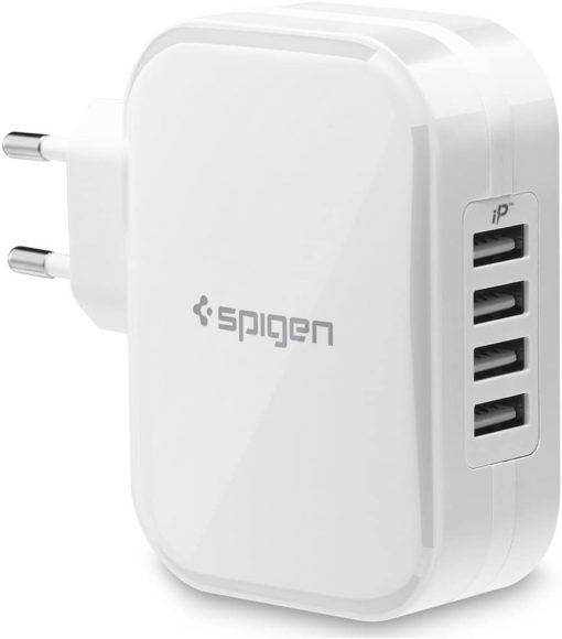 Spigen Duvar Şarjı F401 Essential 34W 4 Port USB (5V 6.8A) İP Hızlı Şarj Cihazı