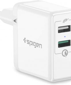 Spigen F207 Essential 30W Hızlı Şarj Cihazı 2 Port USB Qualcomm 3.0 18W + iP  12W Duvar Şarjı