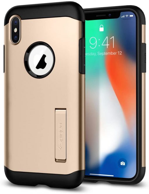 Spigen Apple iPhone XS / iPhone X Kılıf Slim Armor Champagne Gold