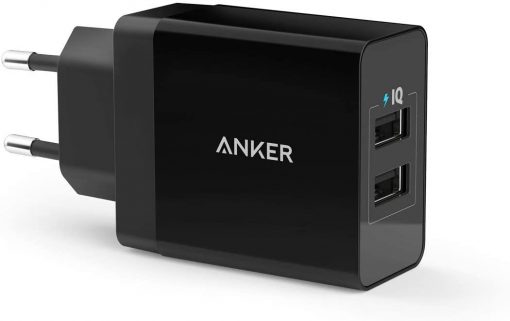 Anker Seyahat Şarj Cihazı PowerPort 2 24W Şarj Cihazı Siyah