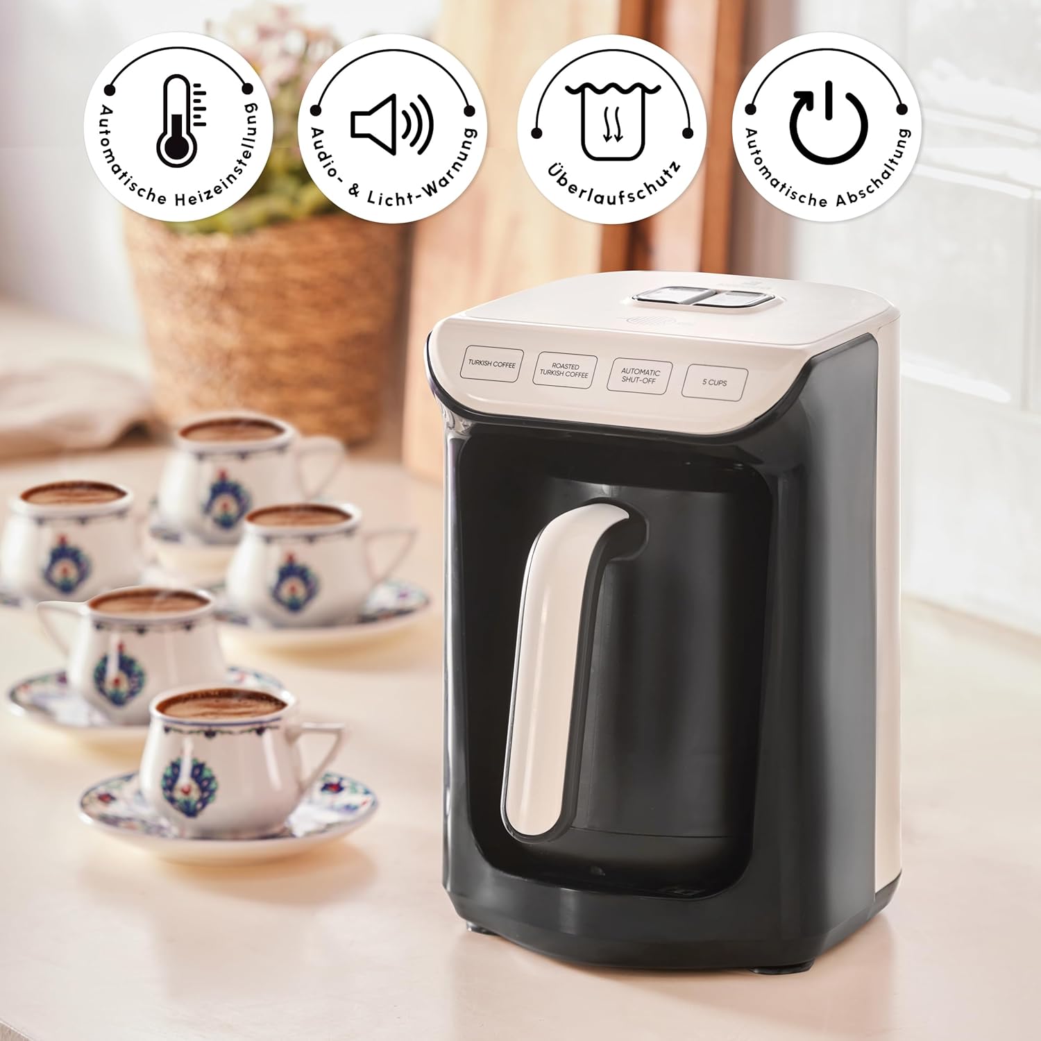 Karaca Hatır Köz 5 Fincan Kapasiteli Türk Kahve Makinesi, Krem - Görsel 4