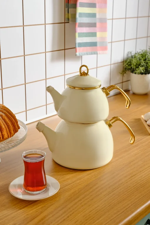 Karaca Retro Emaye Krem Çaydanlık