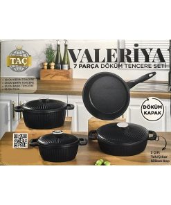 Taç Valeriya Döküm 7 Parça Döküm Kapak Tencere Seti Siyah