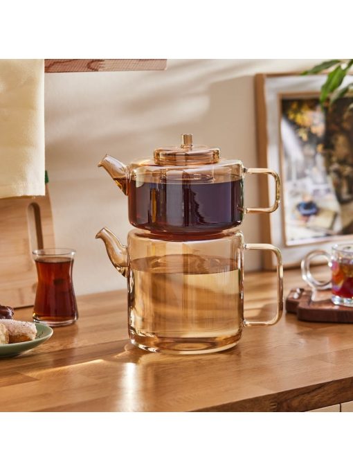 Karaca Flat Borosilikat Cam Midi Çaydanlık Amber