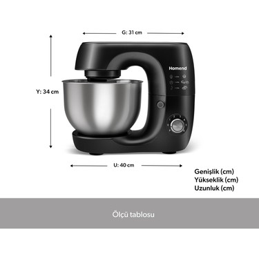 Homend Profashion 3082H Stand Mikser Siyah 5.2 Litre - Görsel 2