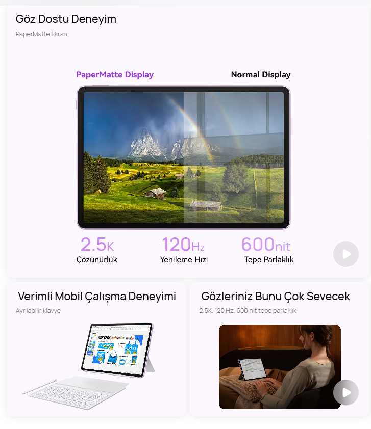 Huawei Yeni (2025) MatePad 11.5" PaperMatte 8GB 256GB Tablet + Klavye Space Gray - Görsel 2