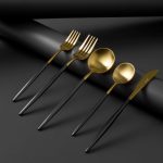 Jumbo Colors 30 Parça Çatal Kaşık Bıçak Seti Siyah Mat Altın