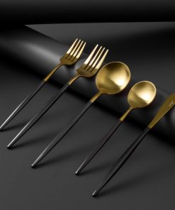 Jumbo Colors 30 Parça Çatal Kaşık Bıçak Seti Siyah Mat Altın