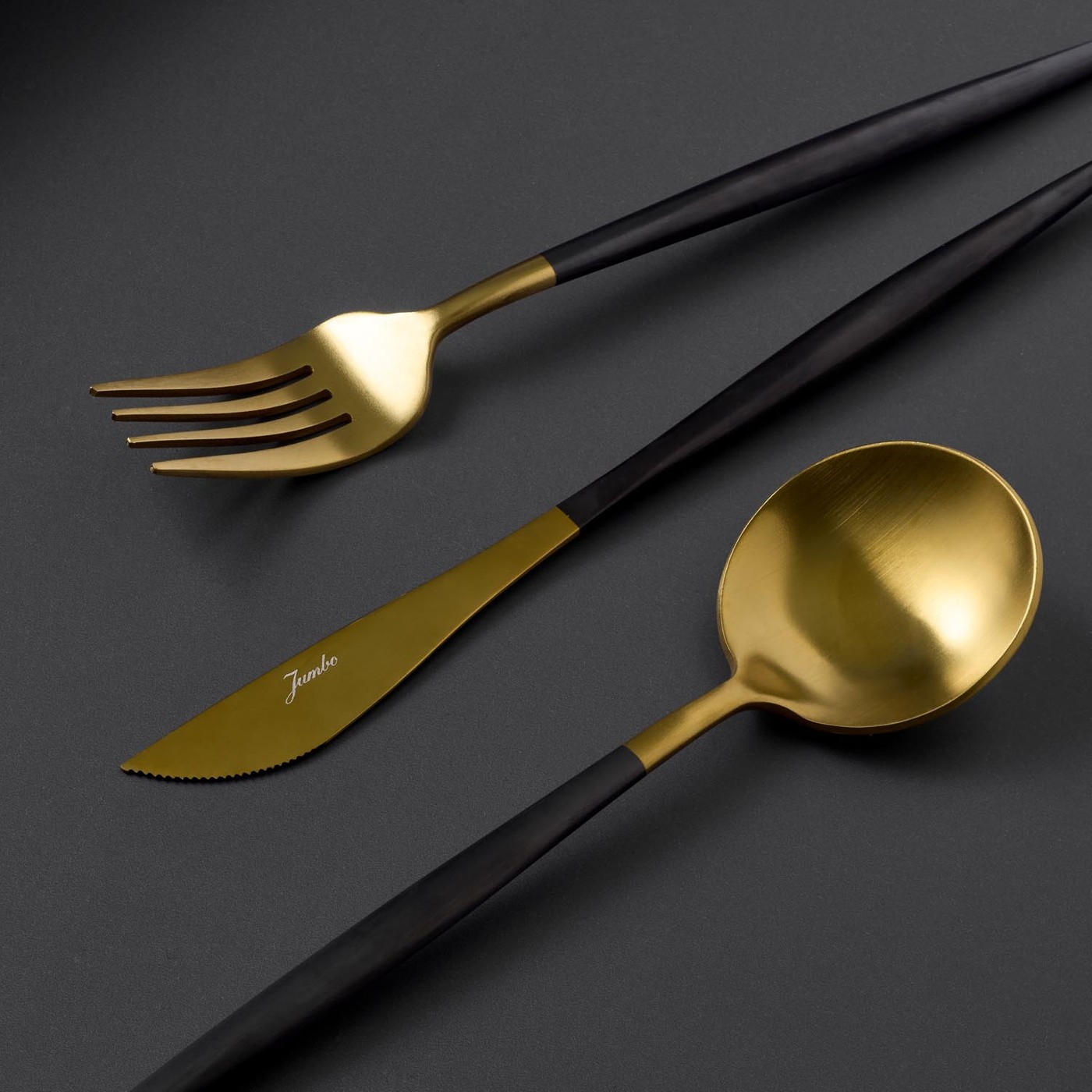 Jumbo Colors 30 Parça Çatal Kaşık Bıçak Seti Siyah Mat Altın - Görsel 4