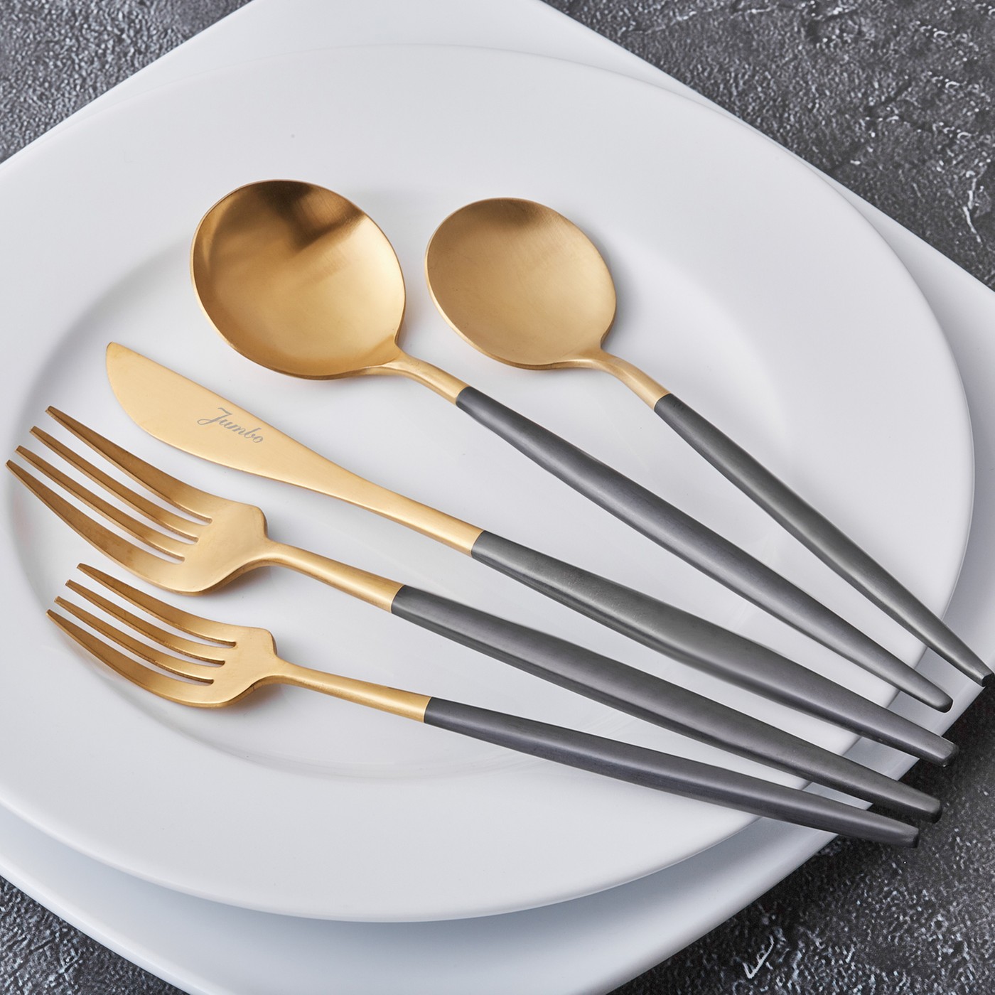 Jumbo Colors 30 Parça Çatal Kaşık Bıçak Seti Siyah Mat Altın - Görsel 5