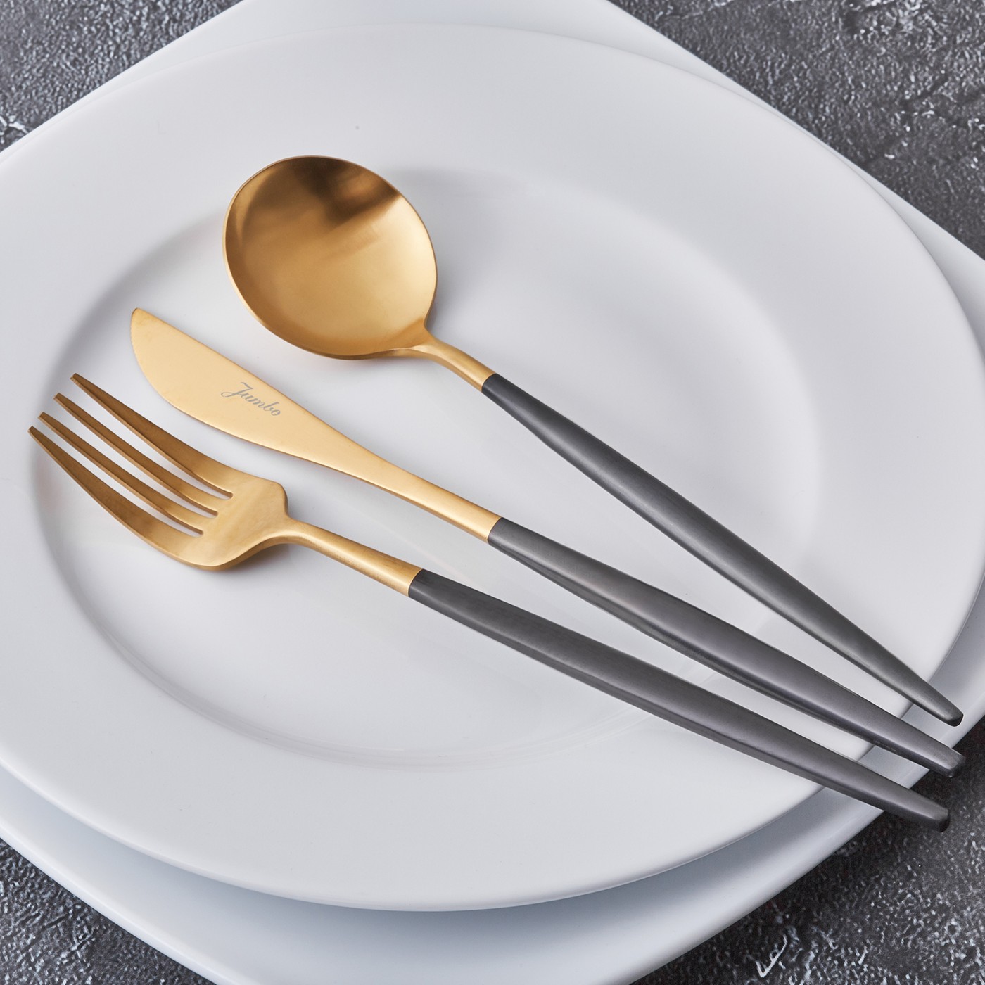 Jumbo Colors 30 Parça Çatal Kaşık Bıçak Seti Siyah Mat Altın - Görsel 6