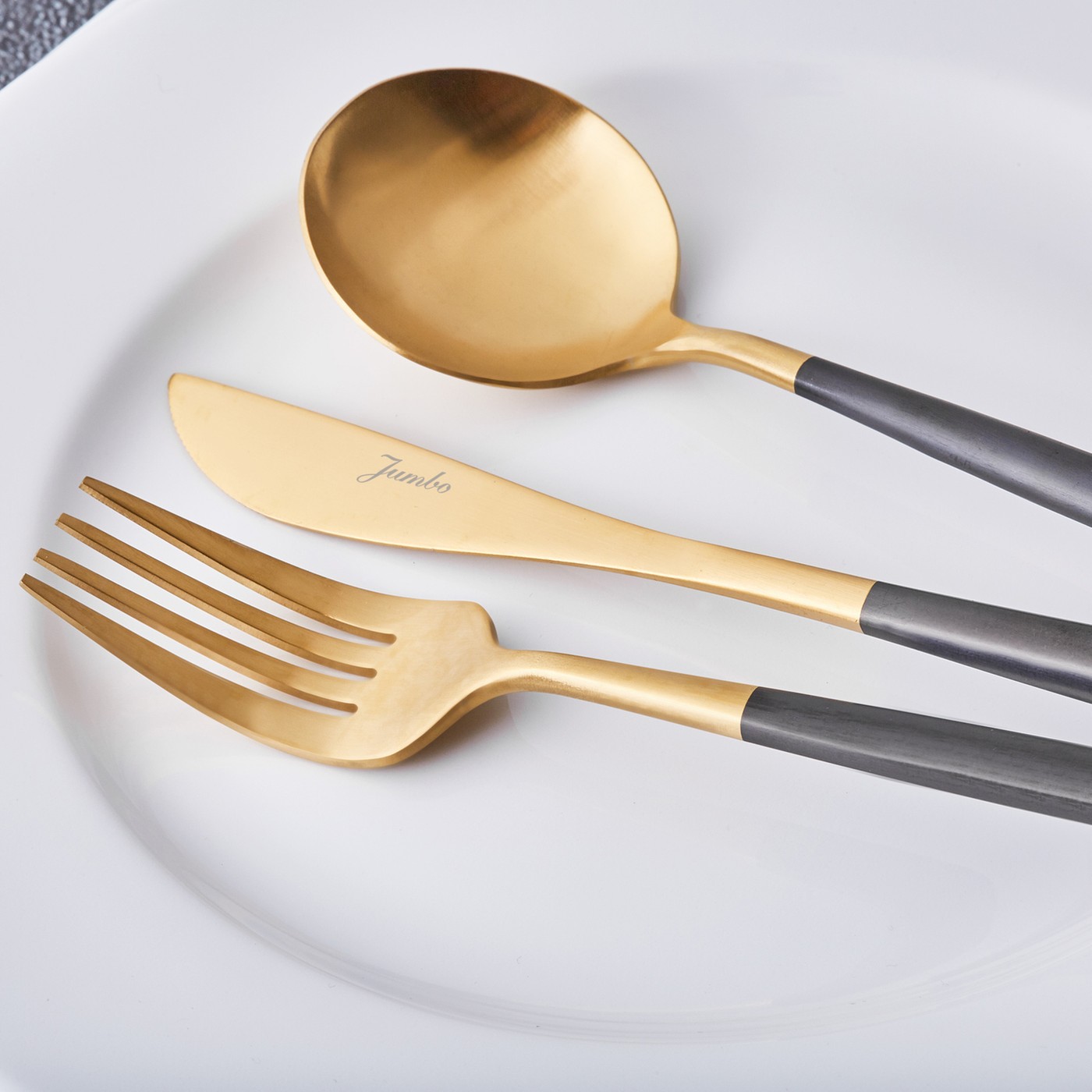 Jumbo Colors 30 Parça Çatal Kaşık Bıçak Seti Siyah Mat Altın - Görsel 7