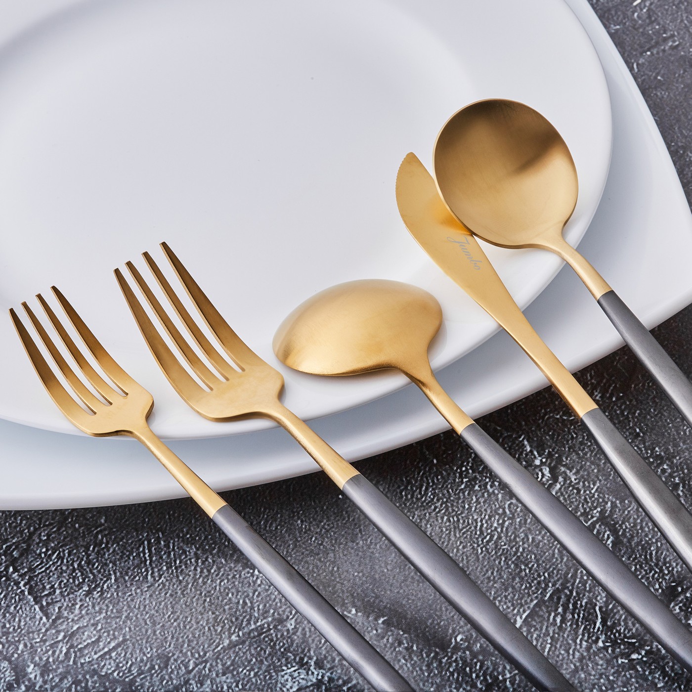 Jumbo Colors 30 Parça Çatal Kaşık Bıçak Seti Siyah Mat Altın - Görsel 8