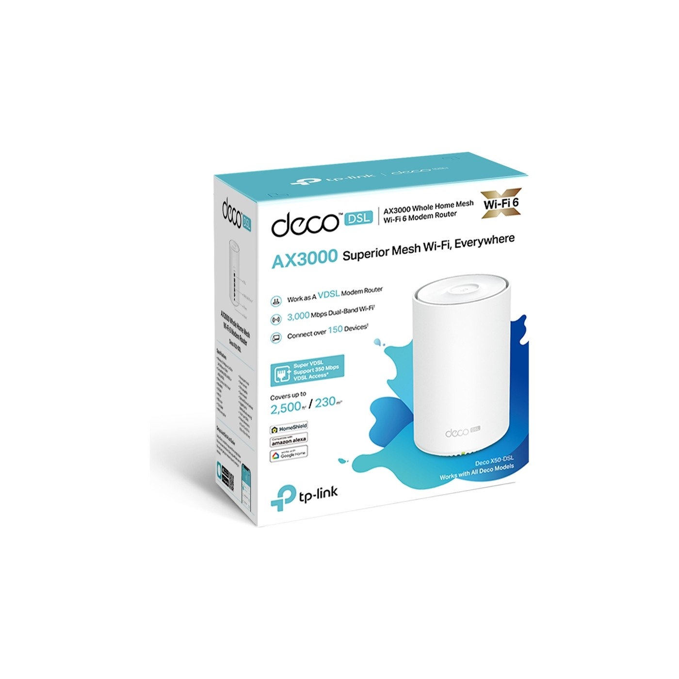 TP-Link Deco X50-DSL(1-pack) Fiber Destekli Wi-Fi 6 VDSL Mesh Modemi | AX3000 Mbps Hız | Çift Bant | 1 Gbps Port | 150 Cihaz | 230 m² Kapsama Alanı | WPA3 | Mobil Uygulama ile Kolay Kurulum - Görsel 3