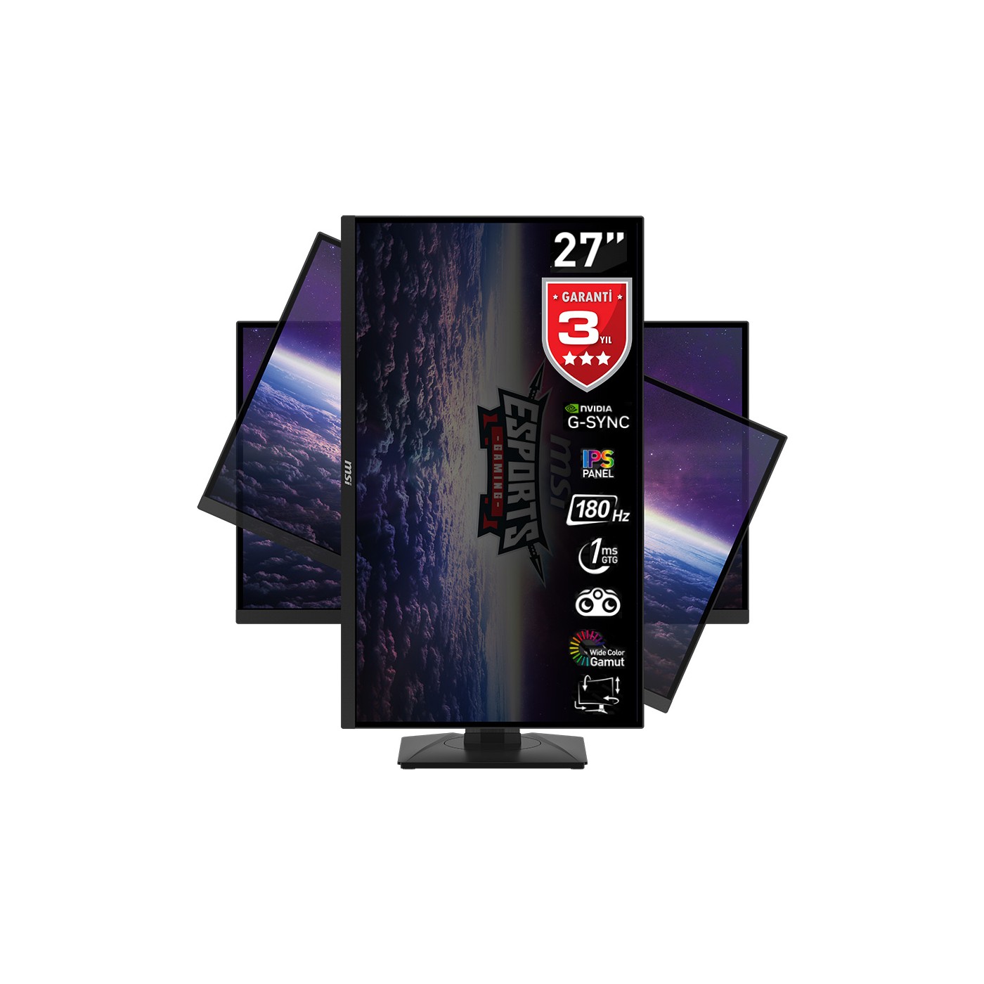 MSI 27" G274PF 1920x1080 (FHD) 16:9 Flat Rapid Ips 180HZ 1Ms G-Sync Compatible Pivot Gaming Monitor
