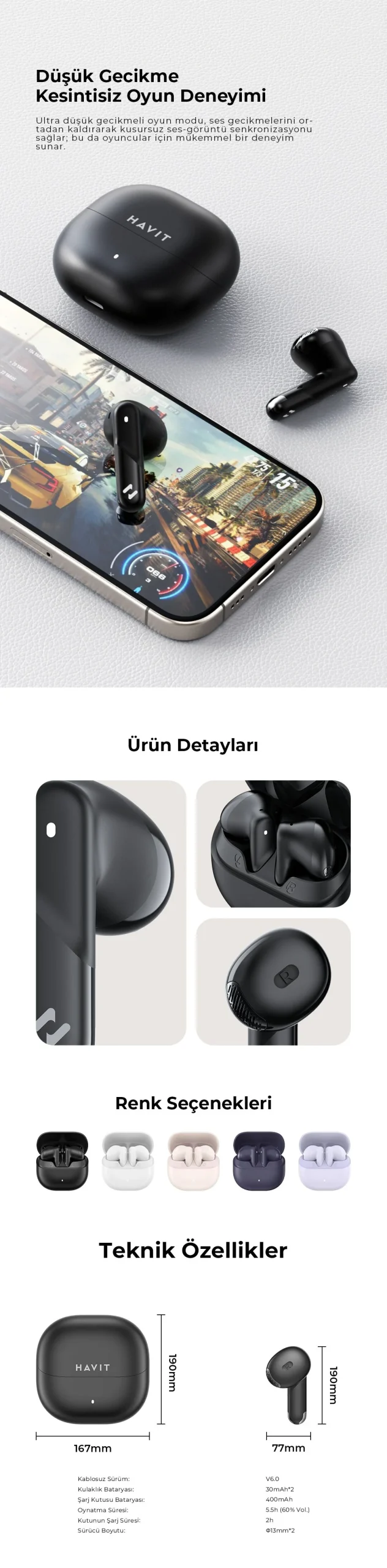 Havit Life 04T TW888 Tws Bluetooth Kulaklık - Bt 6.0, 30 Saat Oynatma, Şarj Kutulu Lacivert - Görsel 5