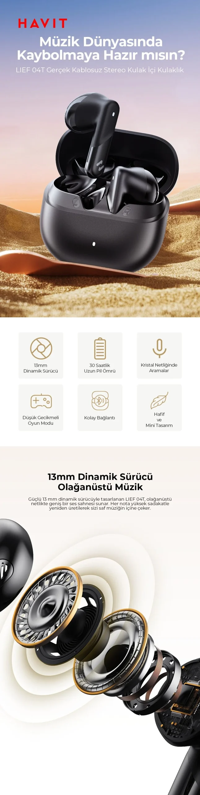 Havit Life 04T TW888 Tws Bluetooth Kulaklık - Bt 6.0, 30 Saat Oynatma, Şarj Kutulu Lacivert - Görsel 7