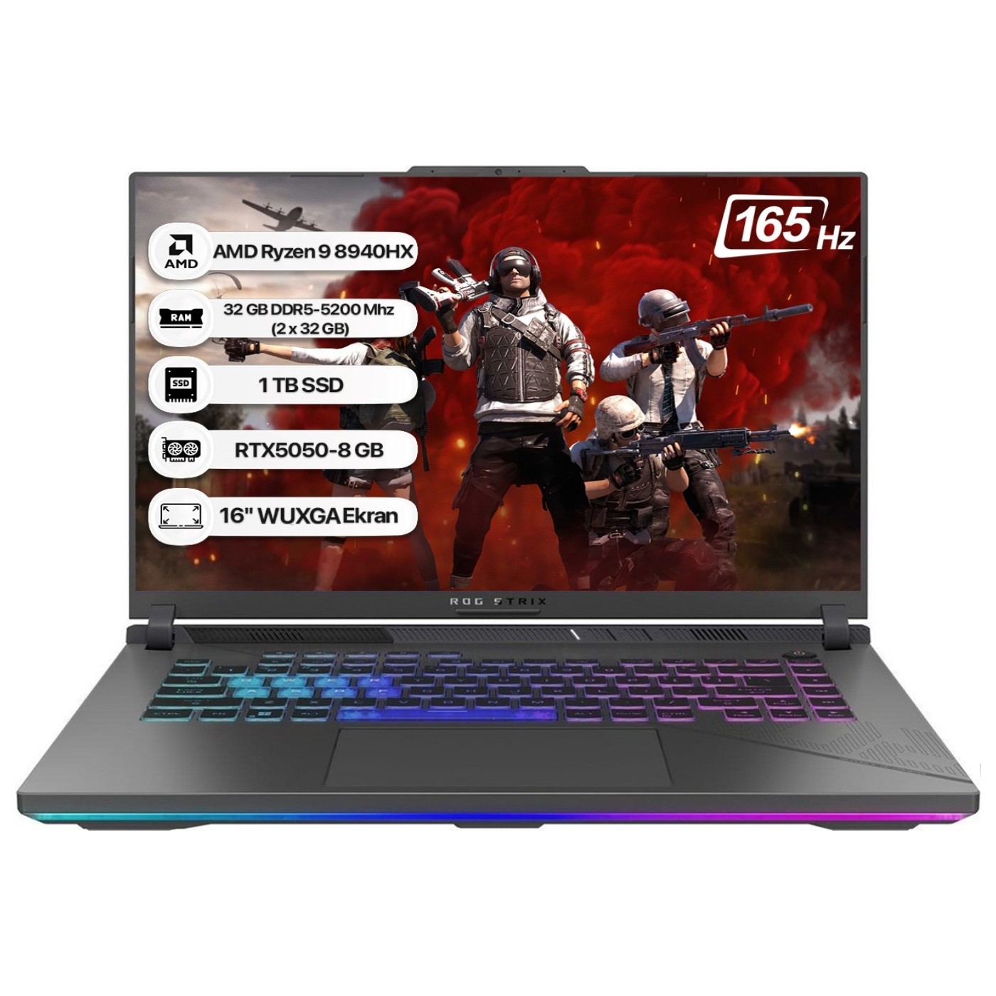 Asus ROG Strix G16 G614PH-RV056 Ryzen 9 8940HX 32 GB 1 TB SSD RTX5050 16" WUXGA Gaming Laptop