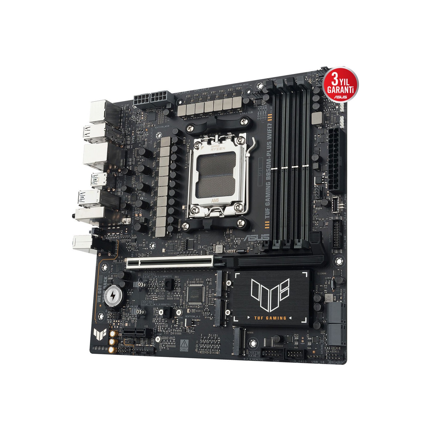 Asus TUF Gaming B850M-PLUS WIFI7 AMD AM5 DDR5 Micro ATX Anakart 8000 Dp HDMI 3x M2 Usb3.2 Gen 2x2 Wifi 7 + Bt Aura Rgb 2.5gbit Lan Matx 14+2+1 Güç Aşamaları, 1xgen5 M.2, Ready For Advanced Ai Pc - Görsel 8
