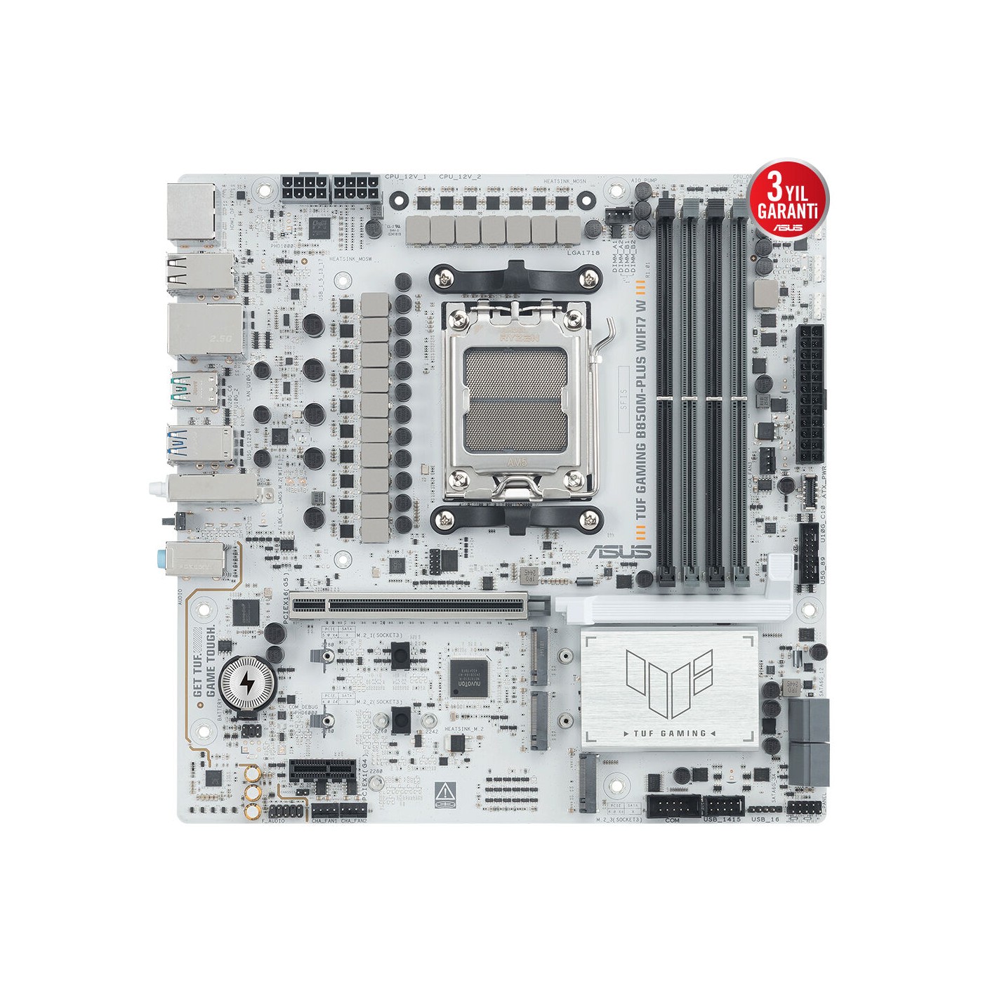 Asus TUF Gaming B850M-PLUS WIFI7 W AMD AM5 DDR5 Micro ATX Anakart 8000 Dp HDMI 3x M2 Usb3.2 Gen 2x2 Wifi 7 + Bt Aura Rgb 2.5gbit Lan Matx 14+2+1 Güç Aşamaları, 1xgen5 M.2, Ready For Advanced Ai Pc - Görsel 6