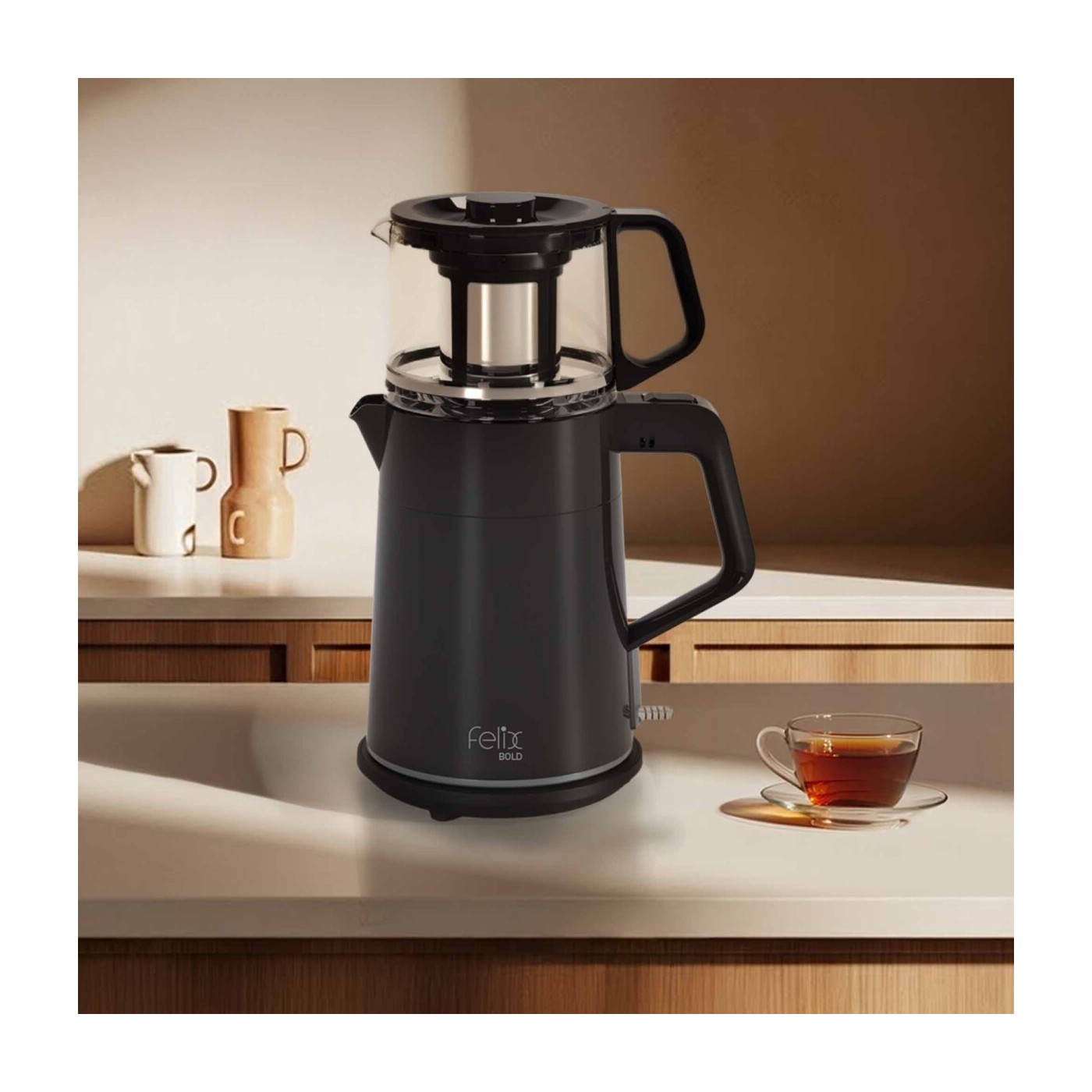 Arzum FL301 Felix Bold Elektrikli Çay Makinesi 1650W 1 L Cam Demlik Kapasitesi Siyah - Görsel 2