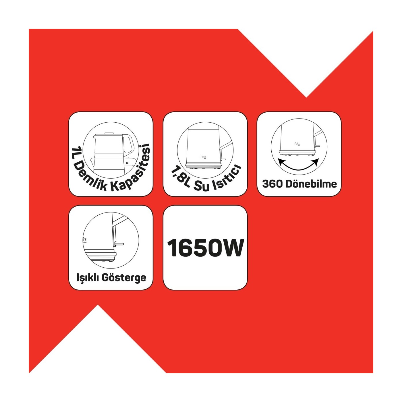 Arzum FL301 Felix Bold Elektrikli Çay Makinesi 1650W 1 L Cam Demlik Kapasitesi Siyah - Görsel 3