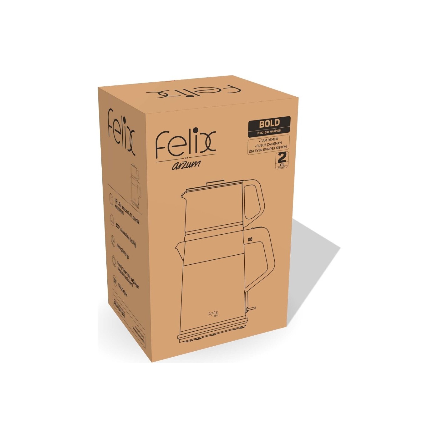 Arzum FL301 Felix Bold Elektrikli Çay Makinesi 1650W 1 L Cam Demlik Kapasitesi Siyah - Görsel 4