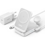 Anker B2557 MagGo Beyaz 3in1 Kablosuz Hızlı Şarj Aleti - MagSafe için Apple Watch Şarj Cihazı (40W USB-C Şarj Cihazı Dahil) - B2557 - Beyaz