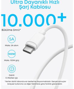 Alternative view of Anker B2653 45 W Beyaz Type-C to Type-C Hızlı Şarj Aleti  1.5m 5A USB-C Kablo (2'li Set)