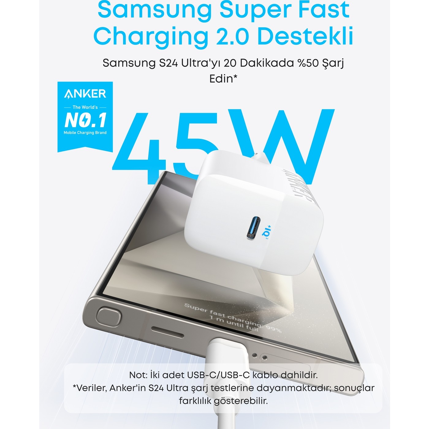 Anker B2653 45 W Beyaz Type-C to Type-C Hızlı Şarj Aleti 1.5m 5A USB-C Kablo (2'li Set) - Görsel 4