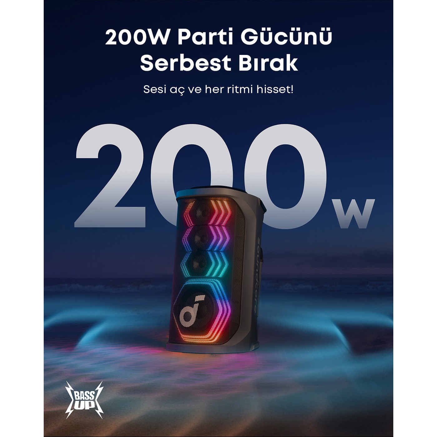 Anker SoundCore Rave 3S Mikrofonlu Bluetooth Hoparlör 200W Yapay Zeka Destekli Karaoke Parti Hoparlörü - Ritme Duyarlı Işık Gösterisi - A31A3 (Anker Türkiye Garantili) - Görsel 2