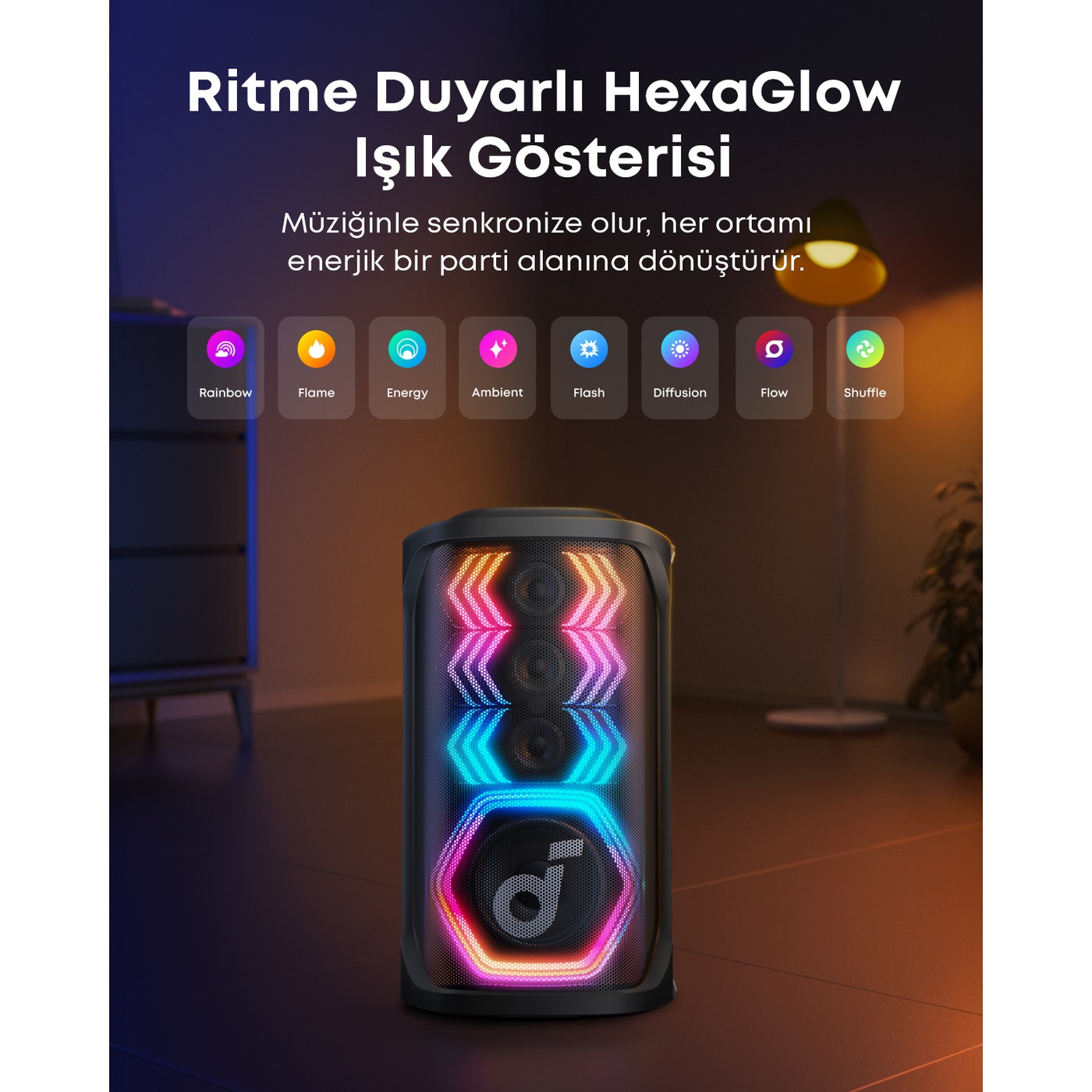 Anker SoundCore Rave 3S Mikrofonlu Bluetooth Hoparlör 200W Yapay Zeka Destekli Karaoke Parti Hoparlörü - Ritme Duyarlı Işık Gösterisi - A31A3 (Anker Türkiye Garantili) - Görsel 3
