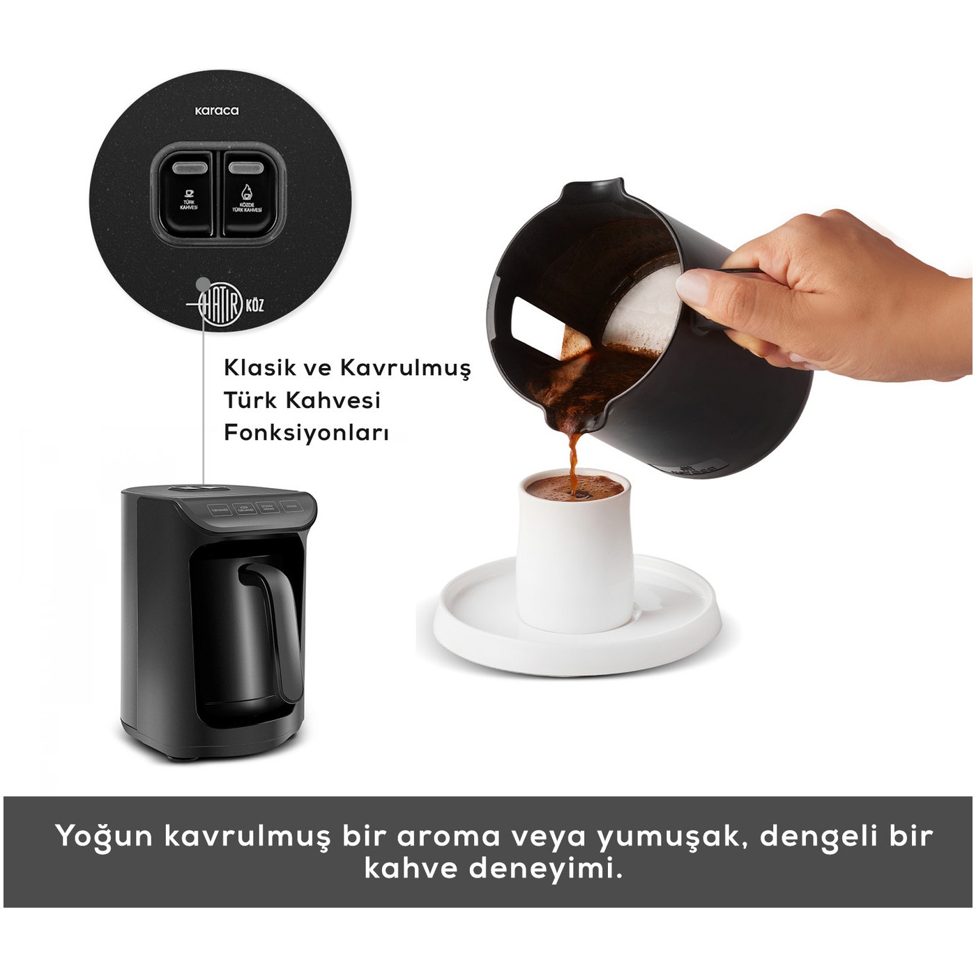 Karaca Hatır Köz Shiny Black Wave Türk Kahve Makinesi 5 Fincan Kapasiteli Bol Köpüklü - Görsel 5