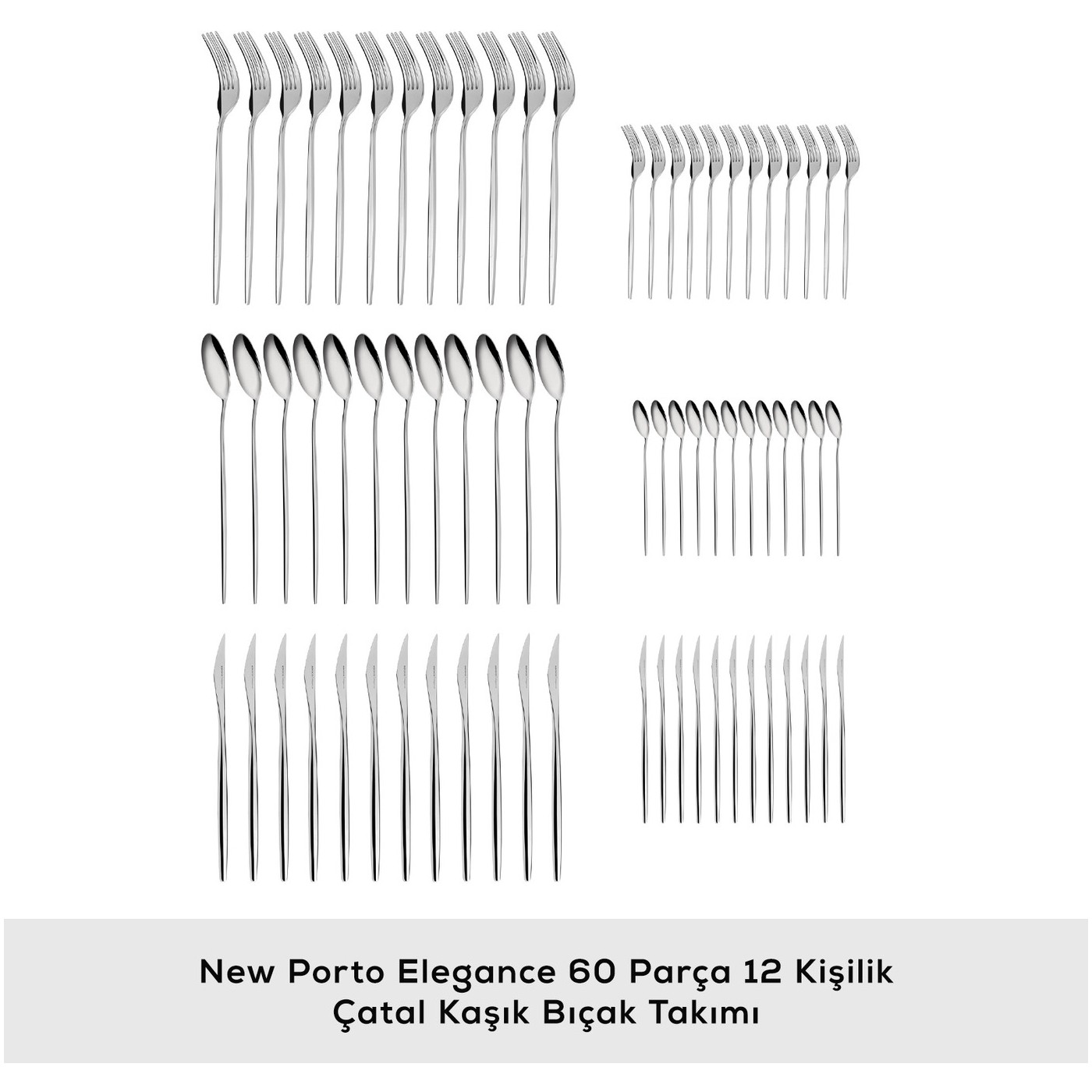 Karaca New Porto Elegance 60 Parça 12 Kişilik Çatal Kaşık Bıçak Takımı Platin - Görsel 3
