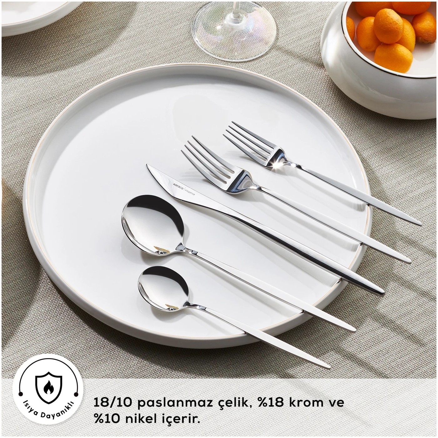 Karaca New Porto Elegance 60 Parça 12 Kişilik Çatal Kaşık Bıçak Takımı Platin - Görsel 5