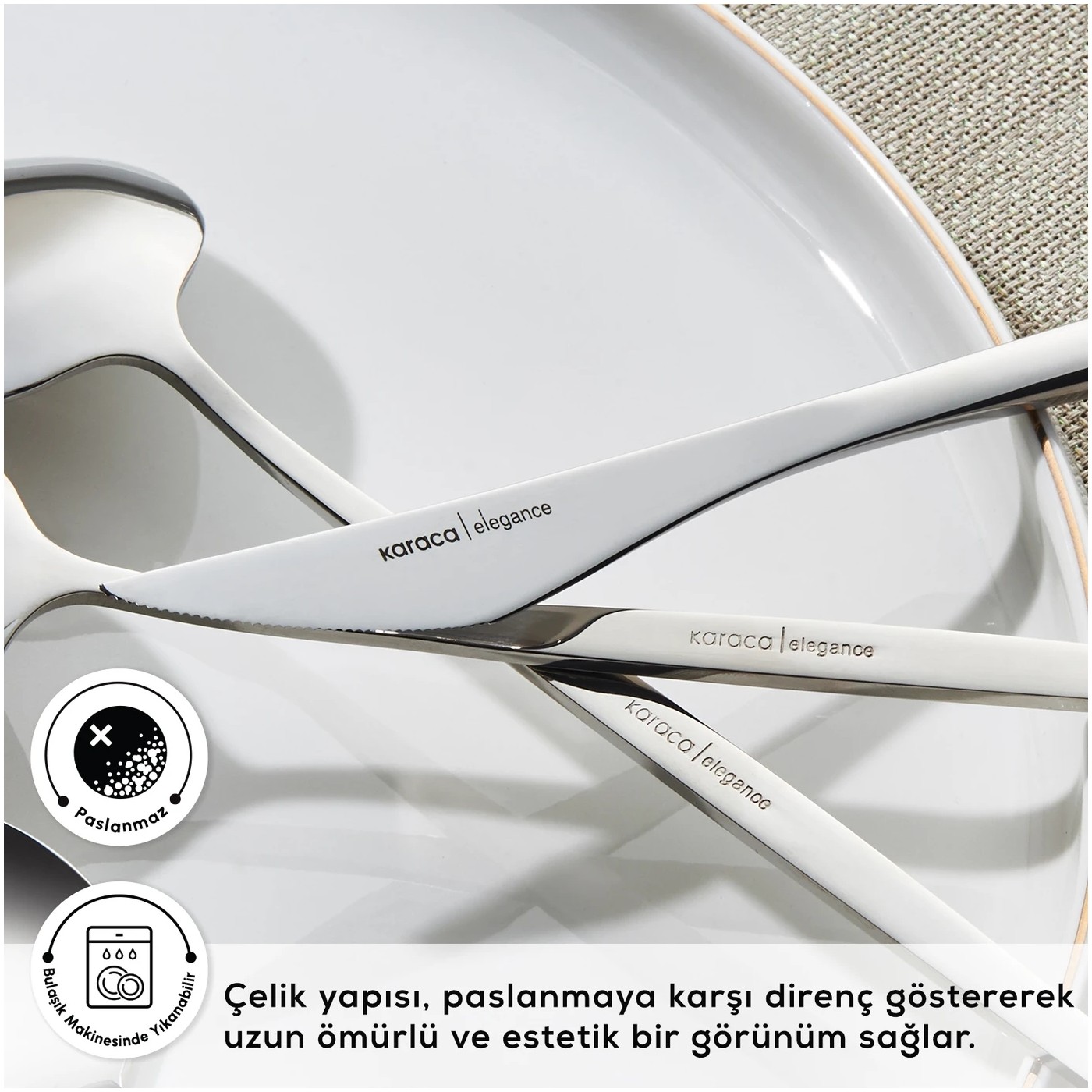 Karaca New Porto Elegance 60 Parça 12 Kişilik Çatal Kaşık Bıçak Takımı Platin - Görsel 6